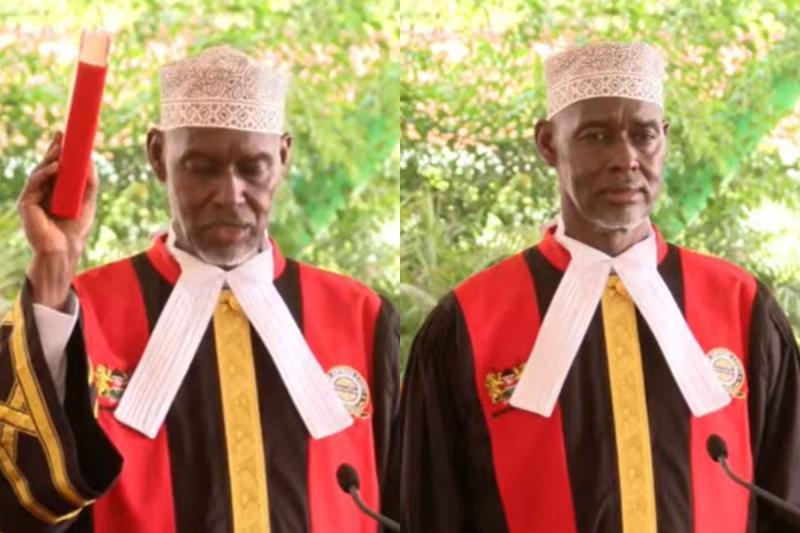 Collage photo of Justice Mohamed Warsame during his swearing in at State House, Nairobi.